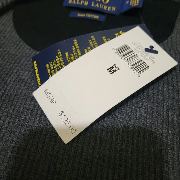 Polo Ralph Lauren Waffle Knit Full Zip Hoodie Lightweight Jacket Dark Grey Pima - Picture 10 of 11